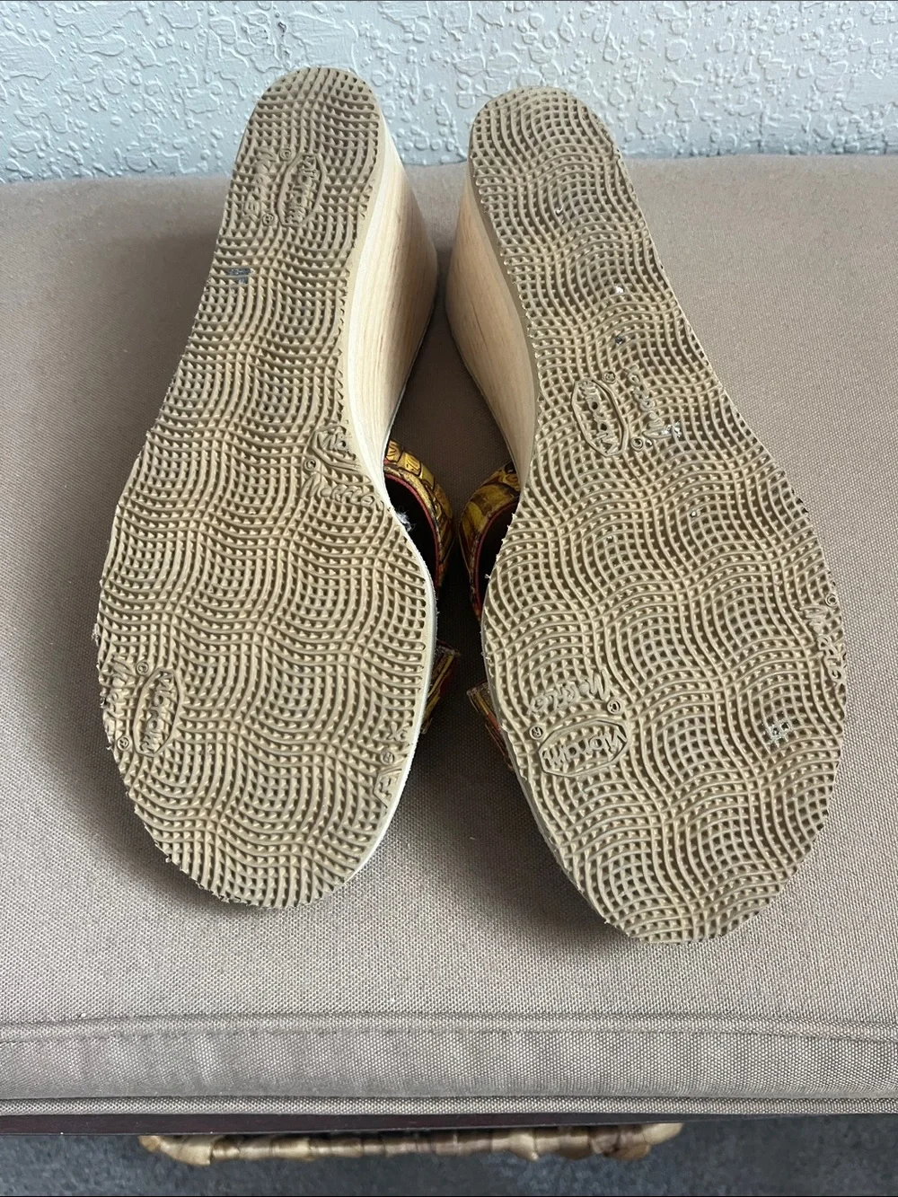 Icon Wearable Art 1920s Flapper Cork Platform Wedge Sandals Size 9 Leather EUC